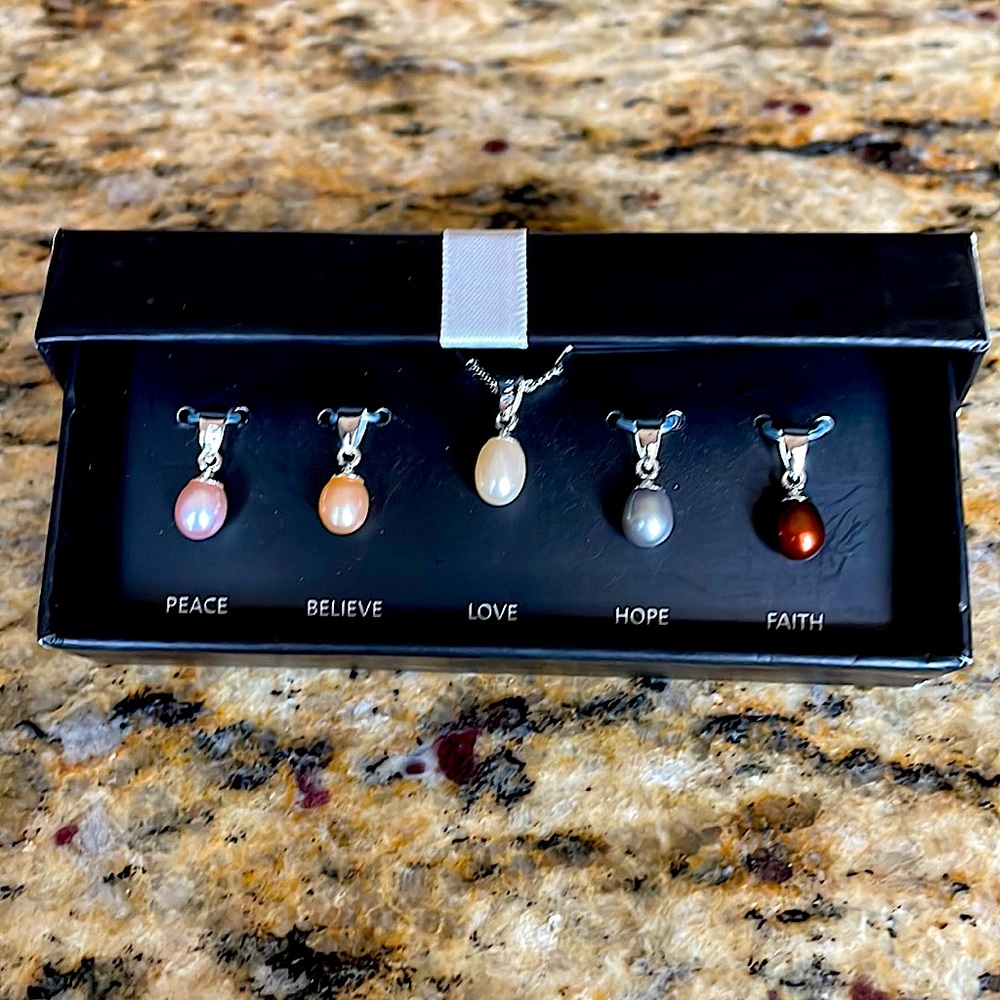 Set of 5 Cultured Pearl Pendants by NVC - NEW In Gift Box